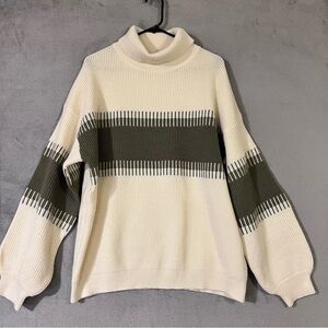Baltic Born Turtleneck Knit Sweater Long Sleeve Gray Ivory Womens Large